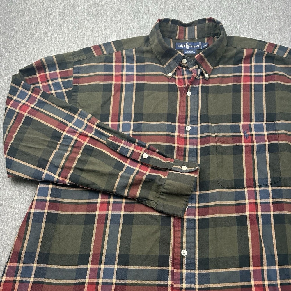 Ralph Lauren Blaire Shirt Mens XXL Green Blue Red Plaid Cotton‎ Button Down